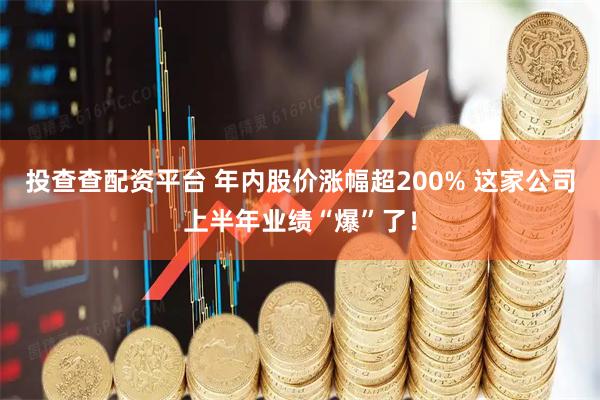 投查查配资平台 年内股价涨幅超200% 这家公司上半年业绩“爆”了！